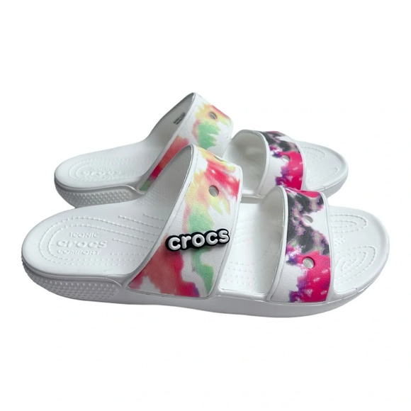 Classic Crocs Tie‎ Dye Graphic Sandal White/Multi Relaxed Fit M8/W10 Unisex - Picture 6 of 8